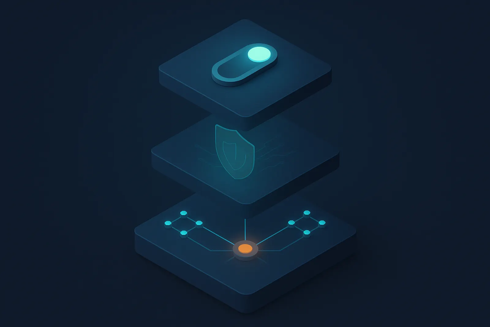 Isometrische Illustration gestaffelter AI-Governance-Plattformen